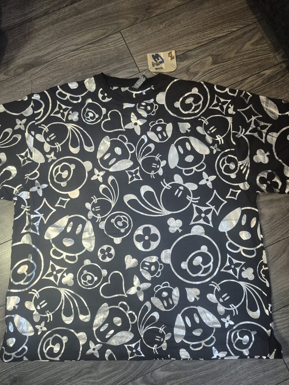 Y2k Vintage Raw Blue Graphic Metallic Tee NWT!